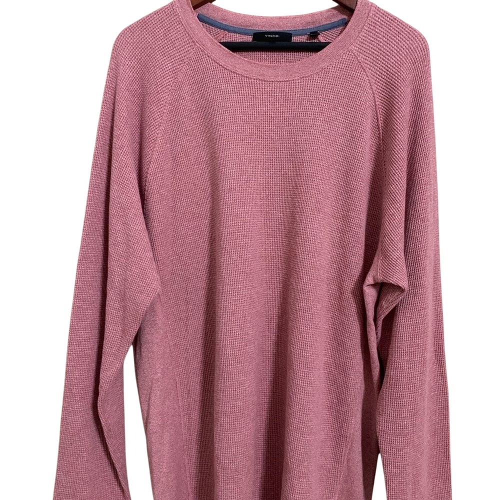 Vince Thermal Sweater Mens XXL Pink Pima Cotton Waffle Knit‎ Raglan Long Sleeve